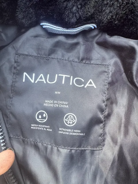 Nautica Puffer Jacket Size M Black Quilted Detachable Hood