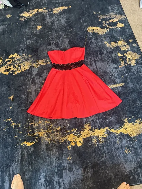 Red And Black Lace Strapless Cocktail Dress