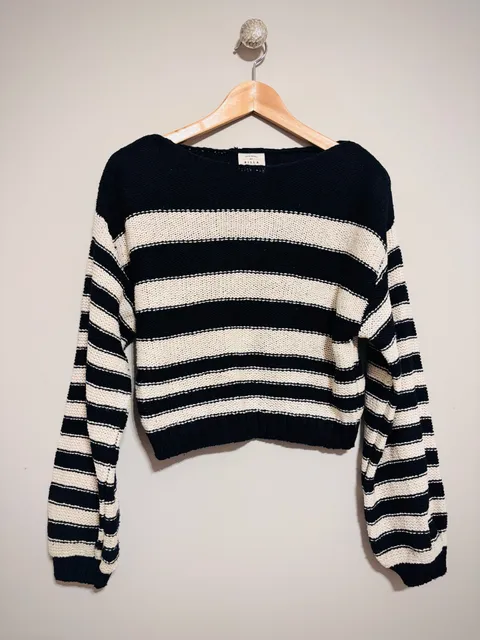 Billabong Striped Pullover Sweater Size S Black White Boat Neck