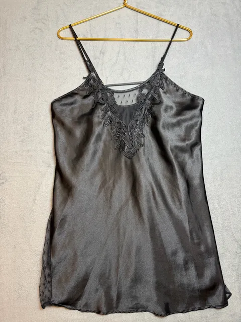 Flora Black Satin Lace Chemise Slip Lingerie