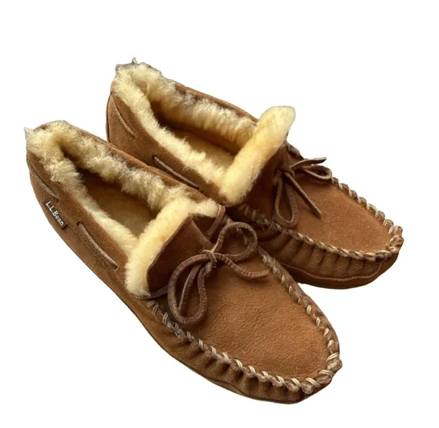 NWOT LL Bean Wicked Good Moccasin Size 8 Medium Brown Shearling Lined Slippers