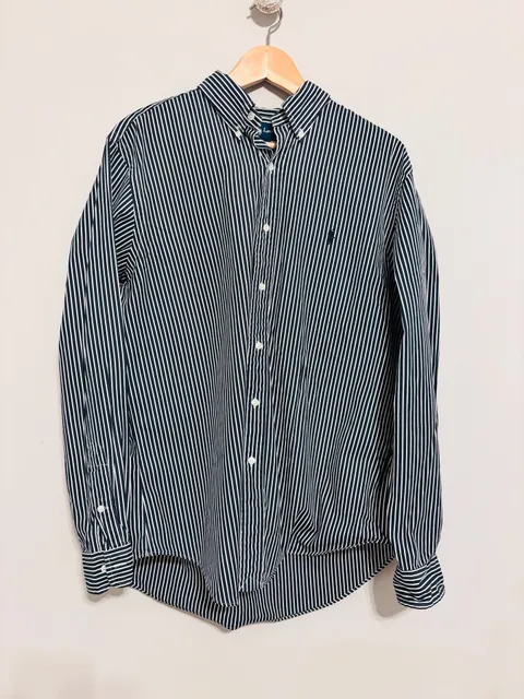 Ralph Lauren Classic Fit Button Down Shirt Size L Navy White Stripe