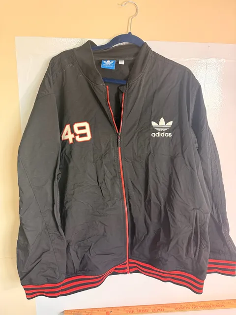Adidas Jacket Size 2XL Black Red 49 Trefoil Full Zip Track Bomber