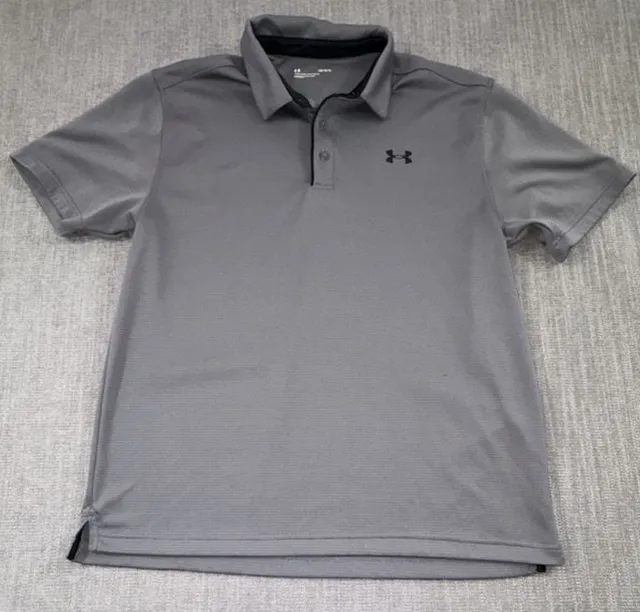 Under Armour Tech Polo Size Large Gray Short Sleeve Golf Shirt