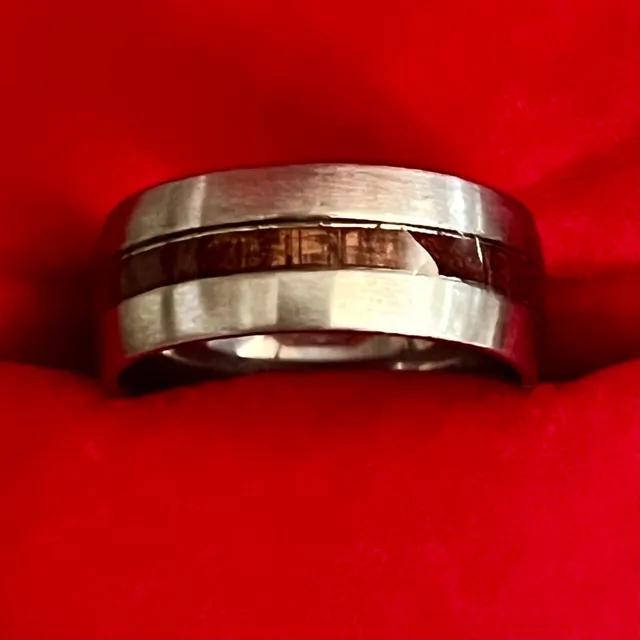 Tungsten Carbide With Koa Wood Inlay Ring 8mm Band Size 7