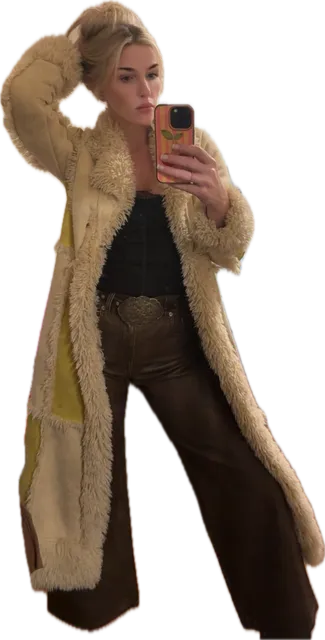 Urban Outfitters Amelia Faux Fur Trim Overcoat Tan