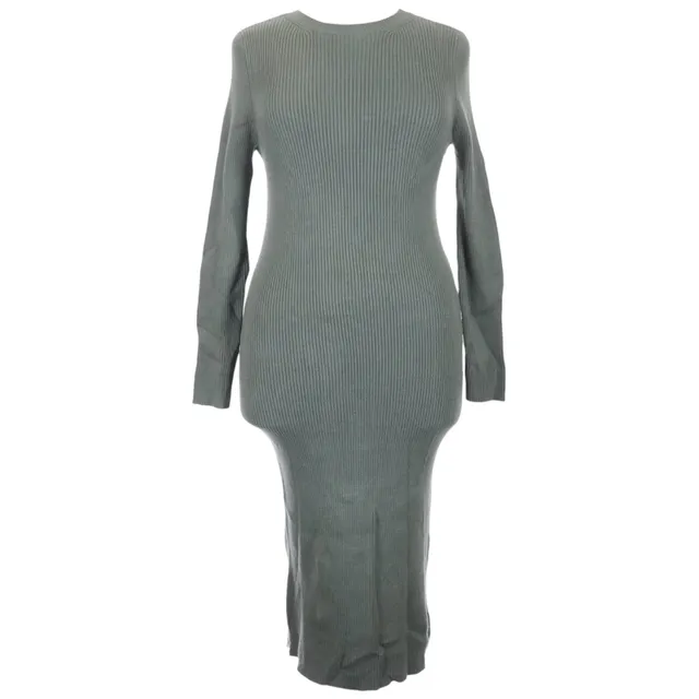 Nine West Sweater Dress Size XL Green Ribbed Long Sleeve Midi