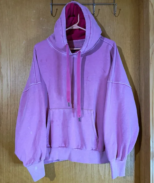 American Eagle Pink Fleece Pullover Hoodie Drawstring Pocket Solid Women's S