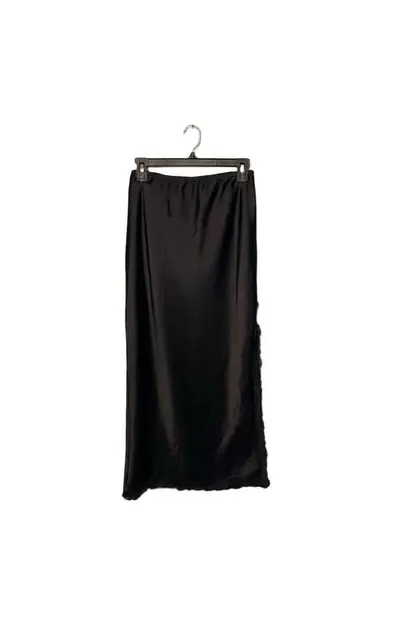 Dark Romantic Thick Satin Lace Trim Midi Slip Skirt Black Sz. S High Coquette