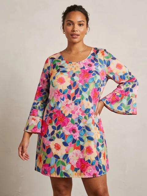 Unbranded Floral Bell Sleeve Dress Size M Multicolor Polyester