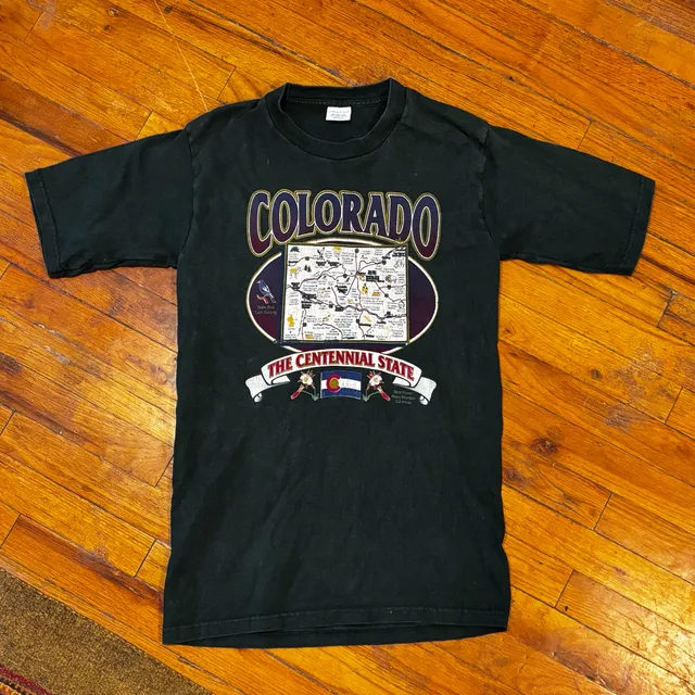 Vintage Colorado Dark Green Centennial State Map T-Shirt Size M