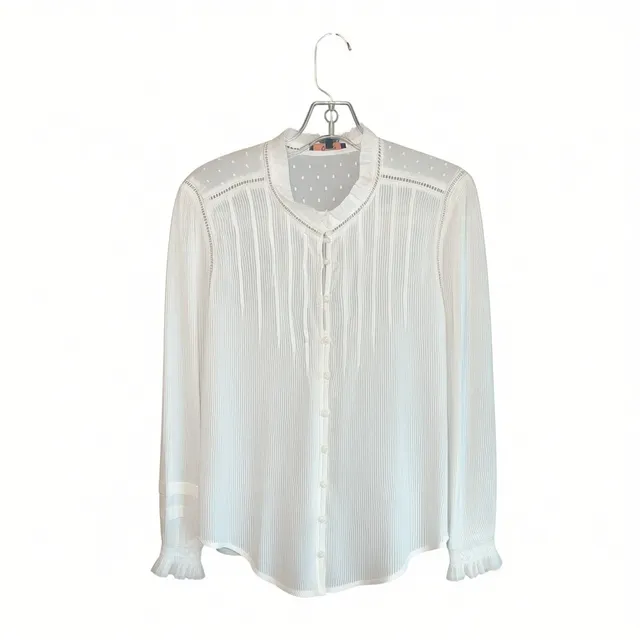 Quince Organic Textured Cotton Peasant Blouse Size M White