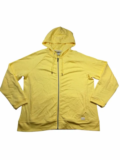 L.L.Bean Hoodie Womens XL Yellow Full Zip 100% Cotton Sweatshirt Lightweight
