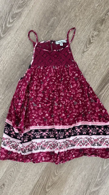 Crave Fame Floral Tank Top Size XL Burgundy Lace Trim Spaghetti Strap