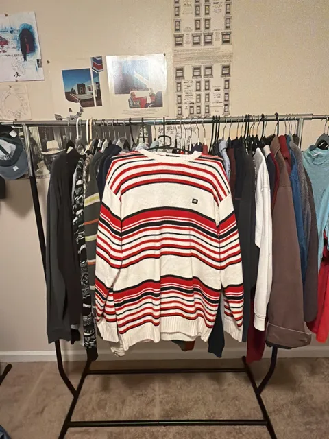 Southpole Striped Crewneck Sweater Size M White Red Black