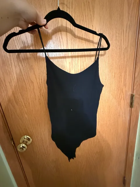 H&M Ribbed Cami Bodysuit Size S Black Scoop Neck