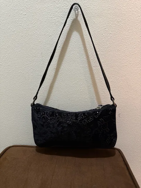 Black Beaded Velvet Shoulder Bag Purse Evening Clutch Y2K