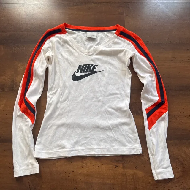 Nike Long Sleeve Shirt Size M White Orange Vintage