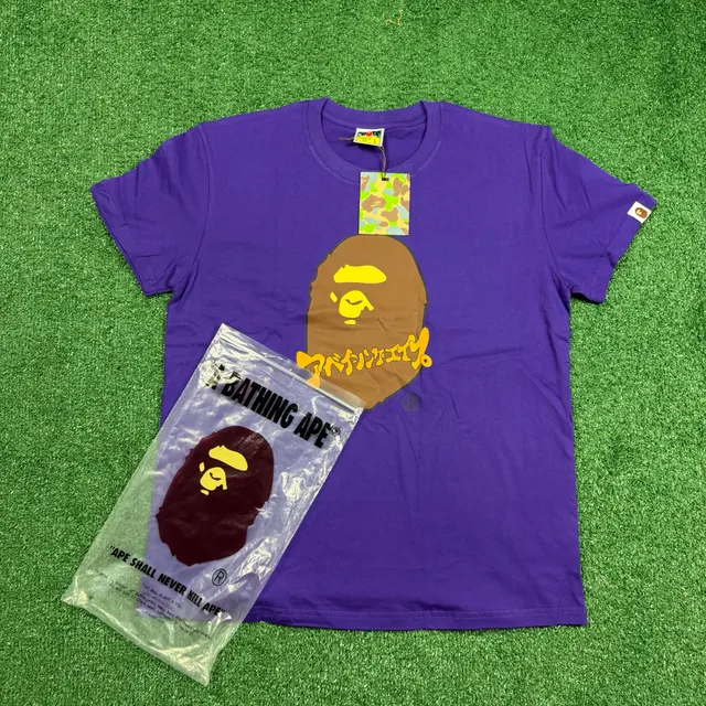 A Bathing Ape APE Head T-Shirt Size L Purple Graphic Tee