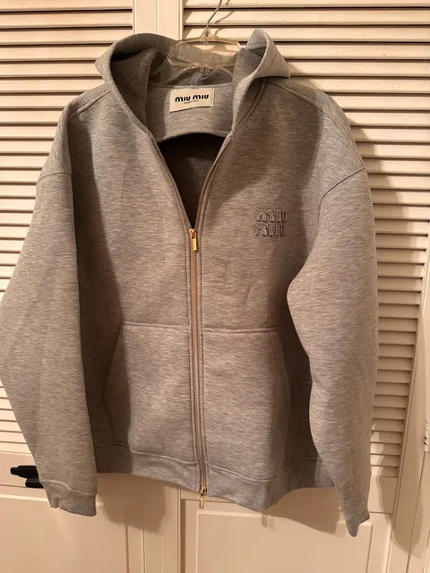 Miu Miu Zip-Up Hoodie Size 36 Gray Cotton Logo Sweatshirt