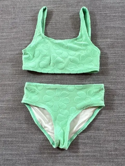 Old Navy Bikini Set Size S (6-7) Green Floral Terry Two-Piece