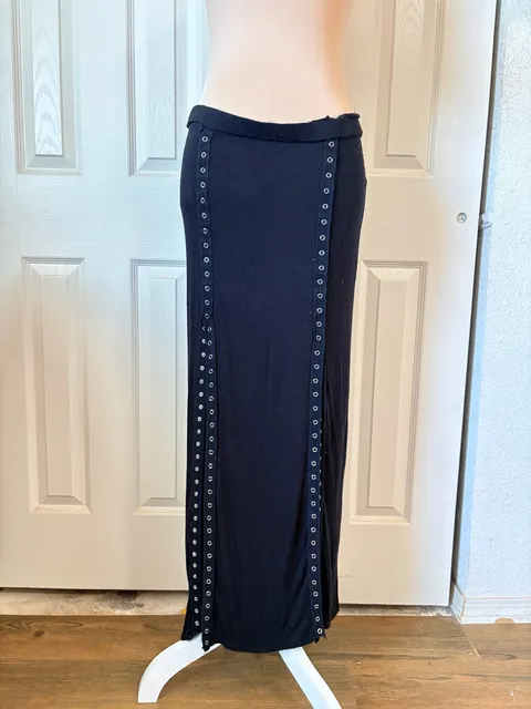 Vintage Y2K Agaci Grommet Detail Black Maxi Skirt