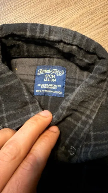 Faded Glory Plaid Flannel Shirt Size S/CH 34-36 Black Gray
