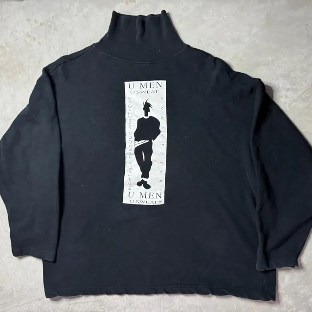 U Men U Sweat Mock Neck Long Sleeve Black Graphic