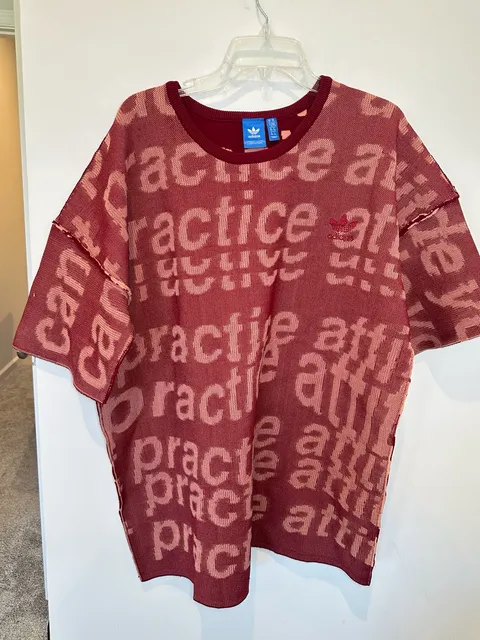 Adidas Practice Attitude Knit Tee Size XL Burgundy Oversized Graphic