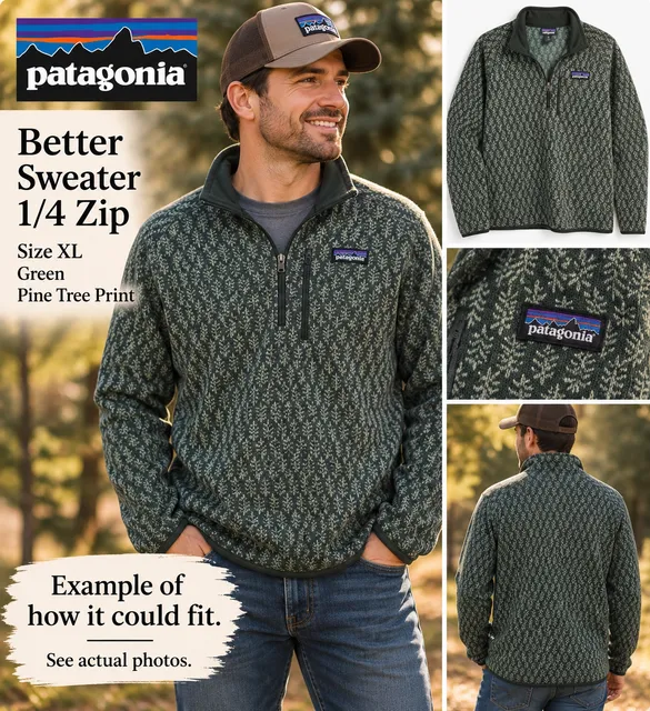 Patagonia Better Sweater 1/4 Zip Size XL Green Pine Tree Print