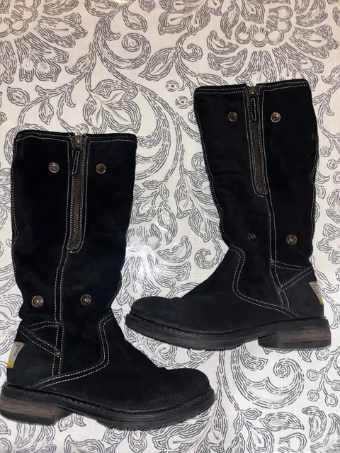 Manas Design Perlita Black Leather Fold Down Fur Lined Mid Calf Winter Boots 36