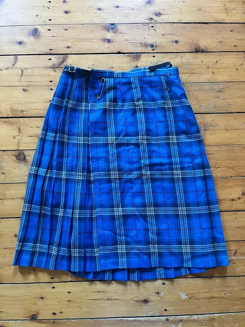 Edinburgh Woollen Mill 70s/80s Vtg Tartan Pleated Wool Kilt Skirt Blue Plaid 20