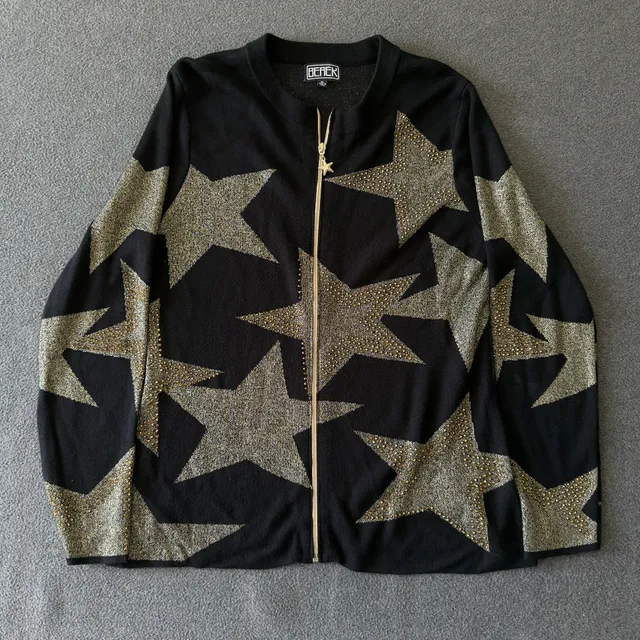 Berek Gold Studded Star Zip Cardigan Sweater