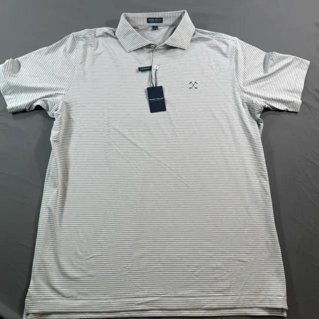 Peter Millar Crown Crafted Polo Shirt Mens XL Gray White Stripe Tailored Fit NWT
