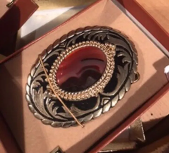 Vintage Western Scroll Agate Stone Belt Buckle