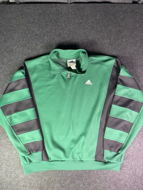 Adidas Vintage 1/4 Zip Pullover Sweatshirt Green Size L