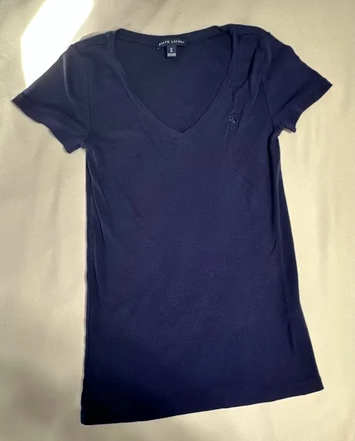 Ralph Lauren V-Neck T-Shirt Size M Navy Blue