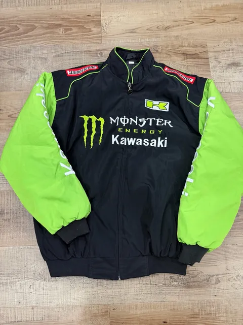 Kawasaki Monster Energy Racing Jacket Size XXL Black Green Pit Crew Coat