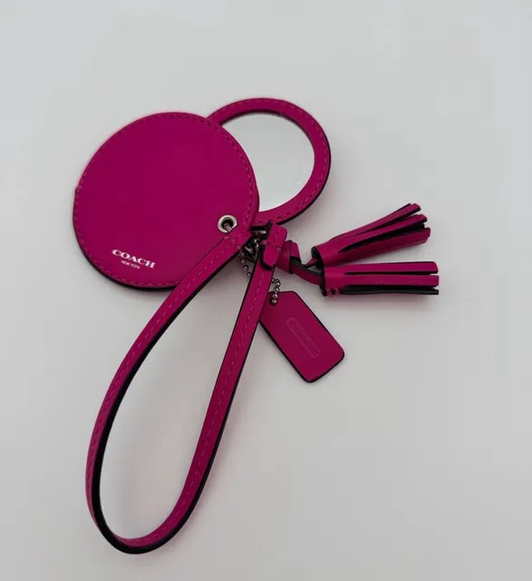 Coach Legacy Hot Pink Leather Compact Mirror Bag Charm Tassel