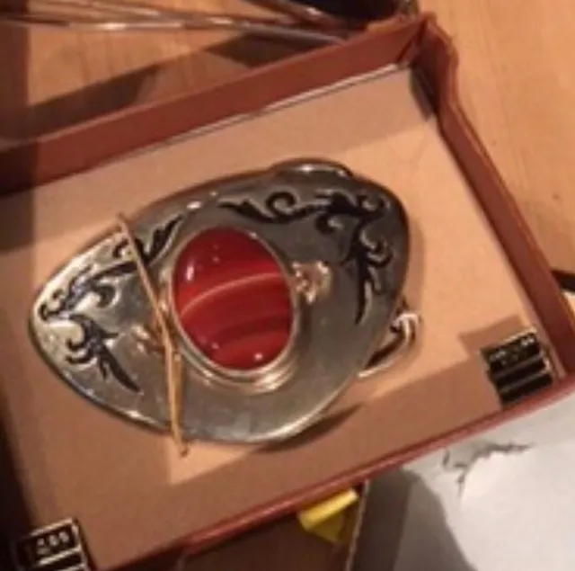 Vintage Southwestern Style Red Stone Silver Tone Belt Buckle
