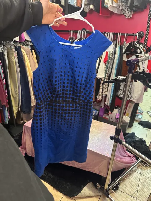 Liz Claiborne Polka Dot Sheath Dress Size 4 Blue Black