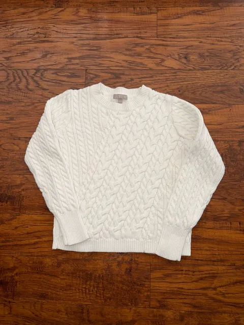 J.Crew Cable Knit Sweater Size S White Crewneck Pullover