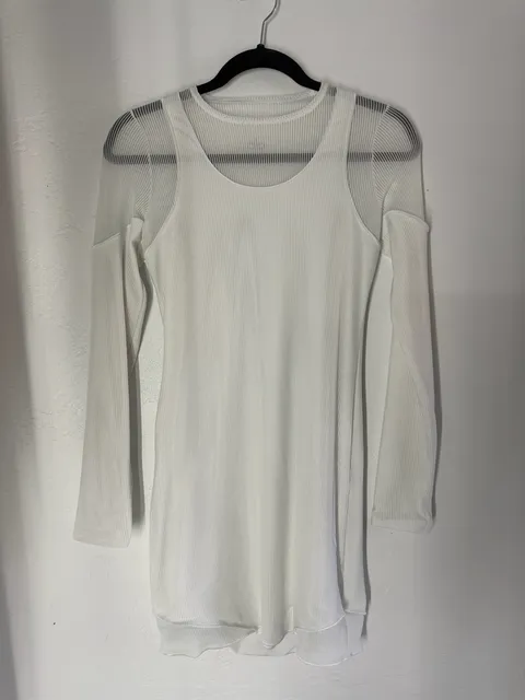 Alo Yoga Long Sleeve Dress Size M White Mesh Ribbed