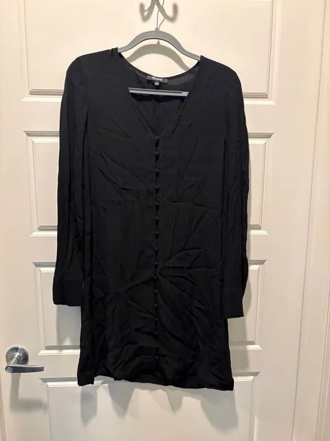 Madewell Button Front Dress Size M Black Viscose Long Sleeve