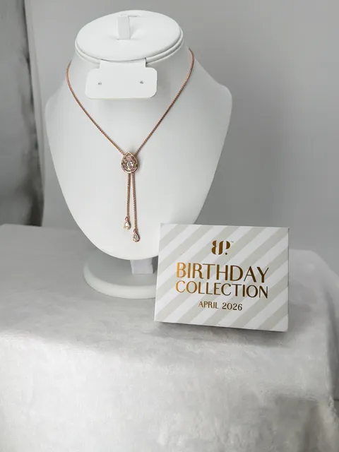 BP The Lily Grey Bolo Pear Shaped Necklace CZ Rose Gold