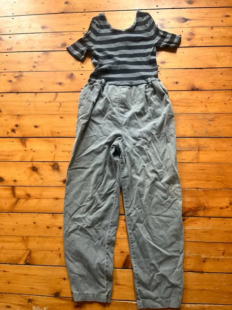 Piccalino Petites Jumpsuit Size 14P Medium Large Striped Top Green Pants Vtg 90s