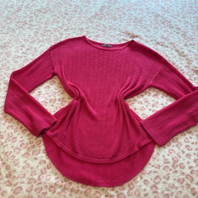 Retro-ology Open Knit Sweater Size L Pink Long Sleeve