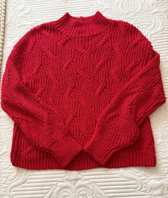 American Eagle Red Oversized Chunky Knit Mock Neck Sweater Size M