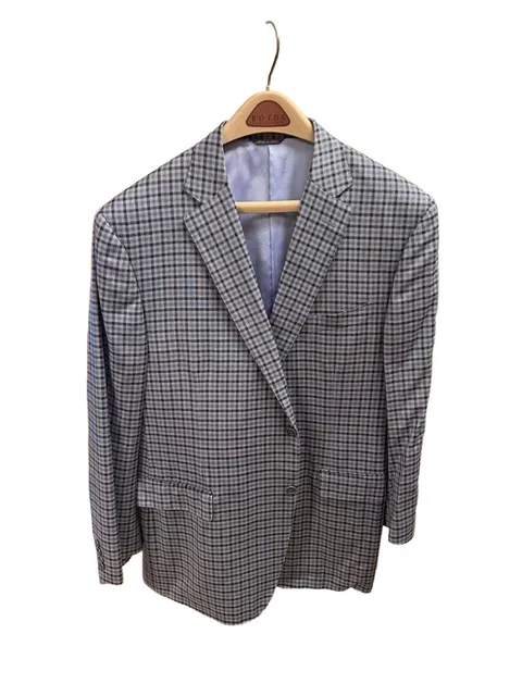 Scuderi Blazer Size 60 Grey Check Wool Super 130S Sport Coat