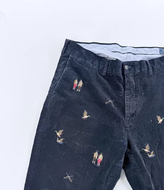 Polo Ralph Lauren 38x32 Navy Corduroy Pants Embroidered Duck Hunting Classic Fit
